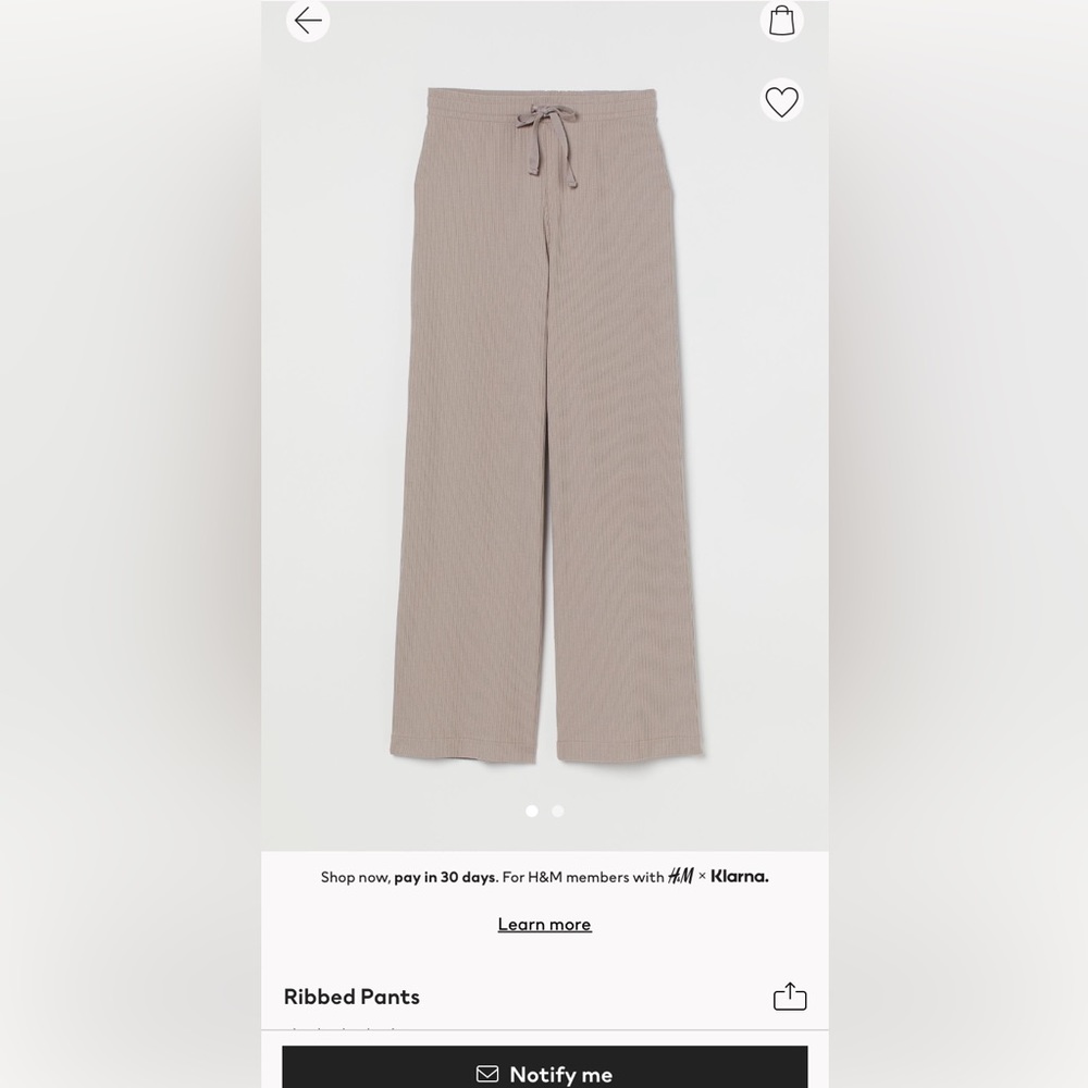 H&M comfy ribbed pants with drawstring in light taupe size L